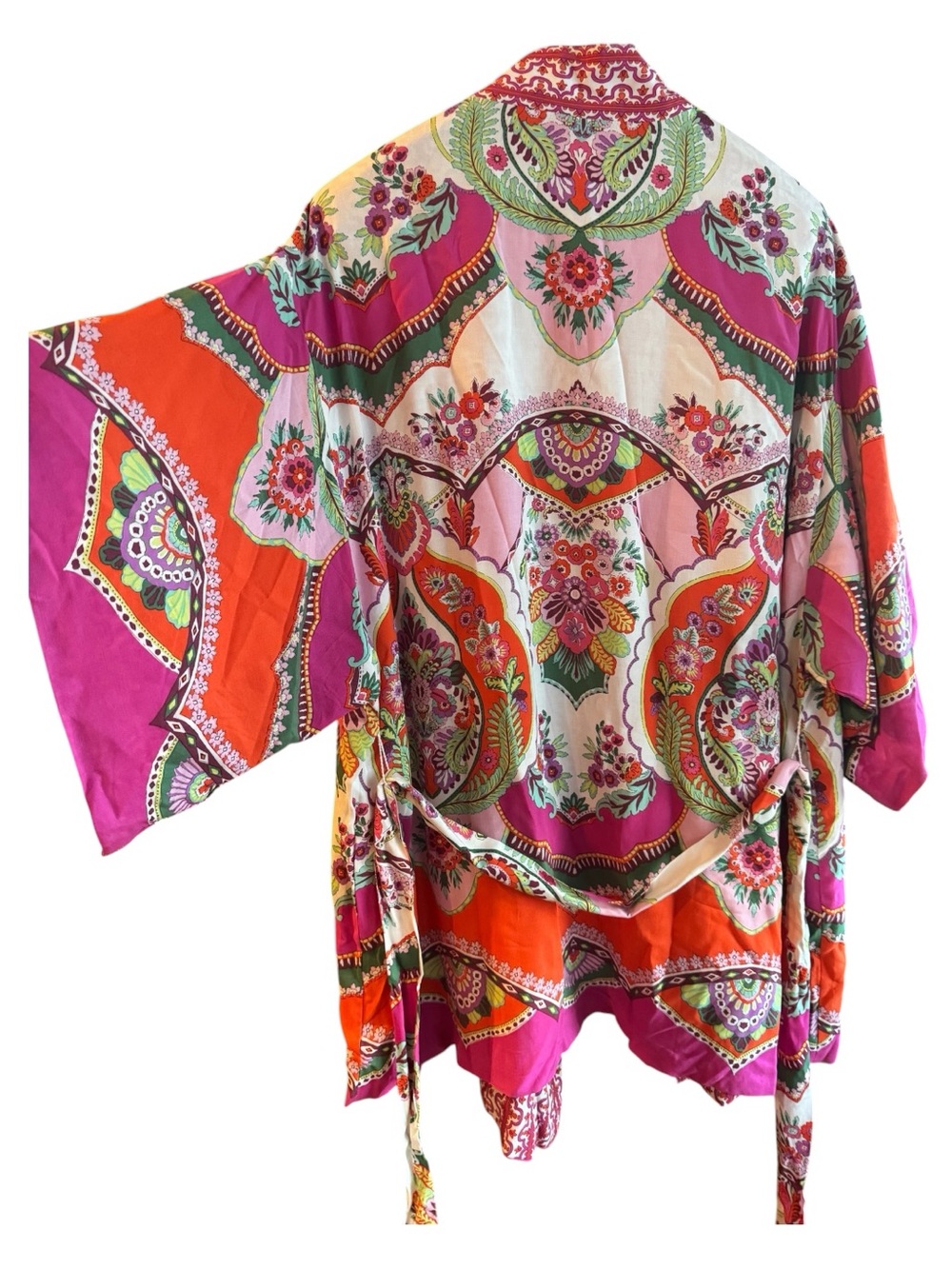 Rachel Zoe Boho Luxe Floral Belted Kimono Robe | L-XL |  Reversible Resortwear - Picture 8 of 12